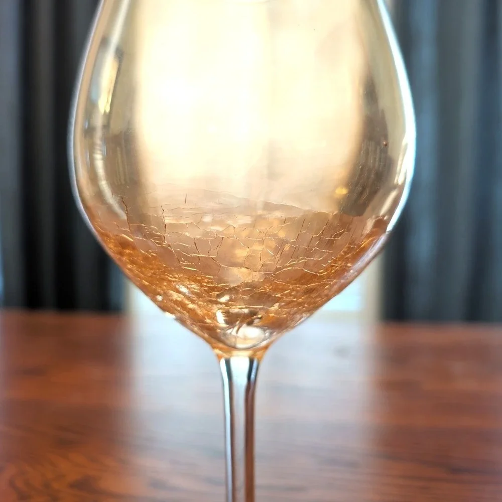 Pier 1‎ Crackle Glass Goblets Golden Luster Large Wine Glasses Amber Set Of 4